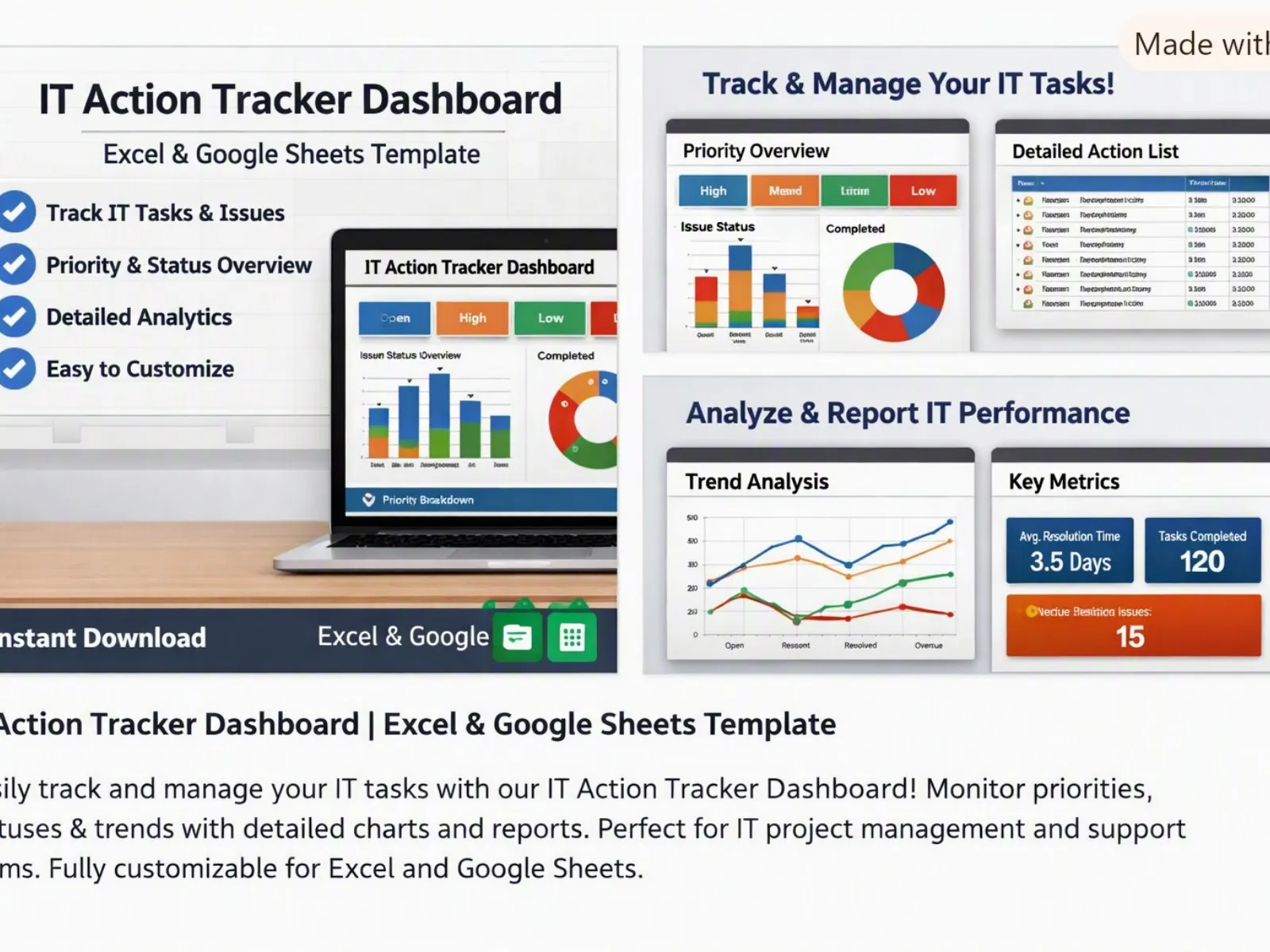 IT Professional Action Tracker | Excel & Google Sheets Template - media 1