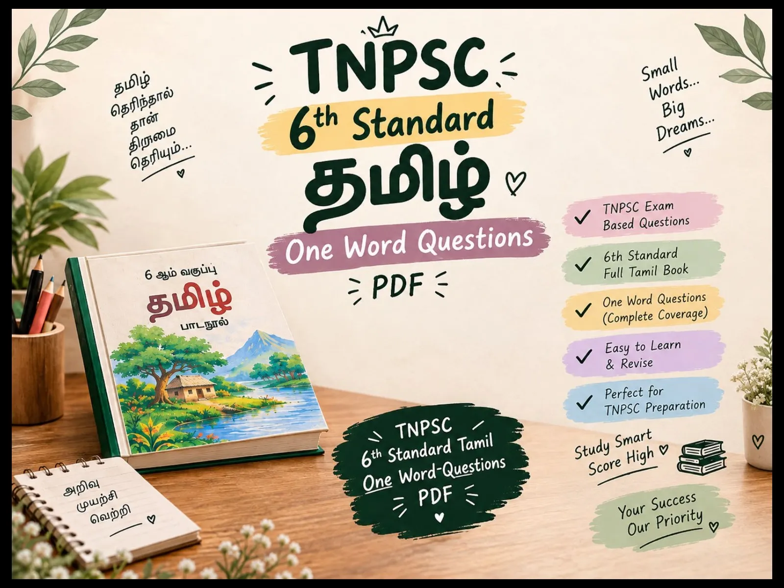 TNPSC 6th Standard Tamil – One Word Questions PDF | Full Book Preparation - media 1