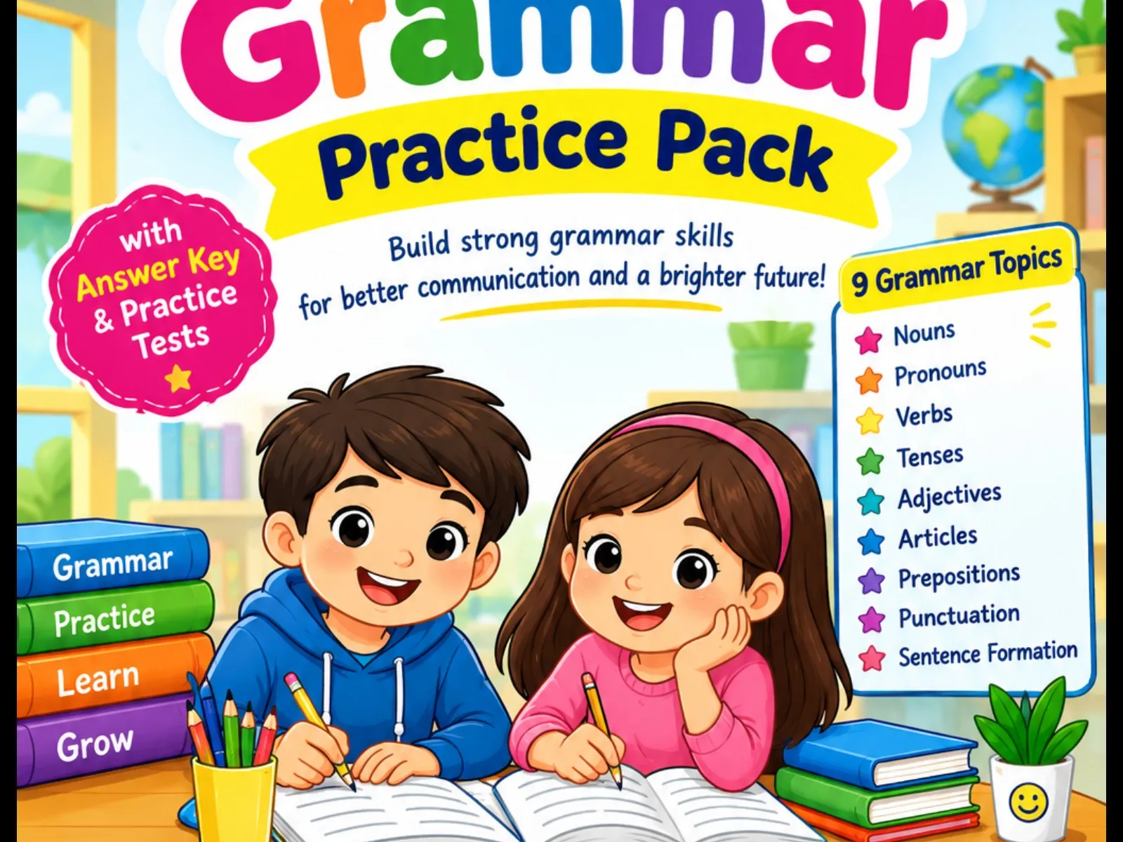 English Grammar Practice Pack for Class 3 to 5 | Printable PDF Workbook | 9 Grammar Topics + 2 Practice Tests + Answer Key - media 1