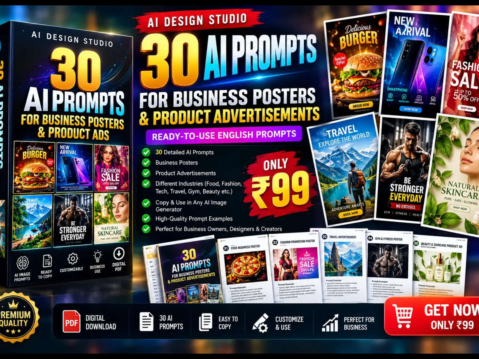 30 AI Prompts for Business Posters & Product Ads