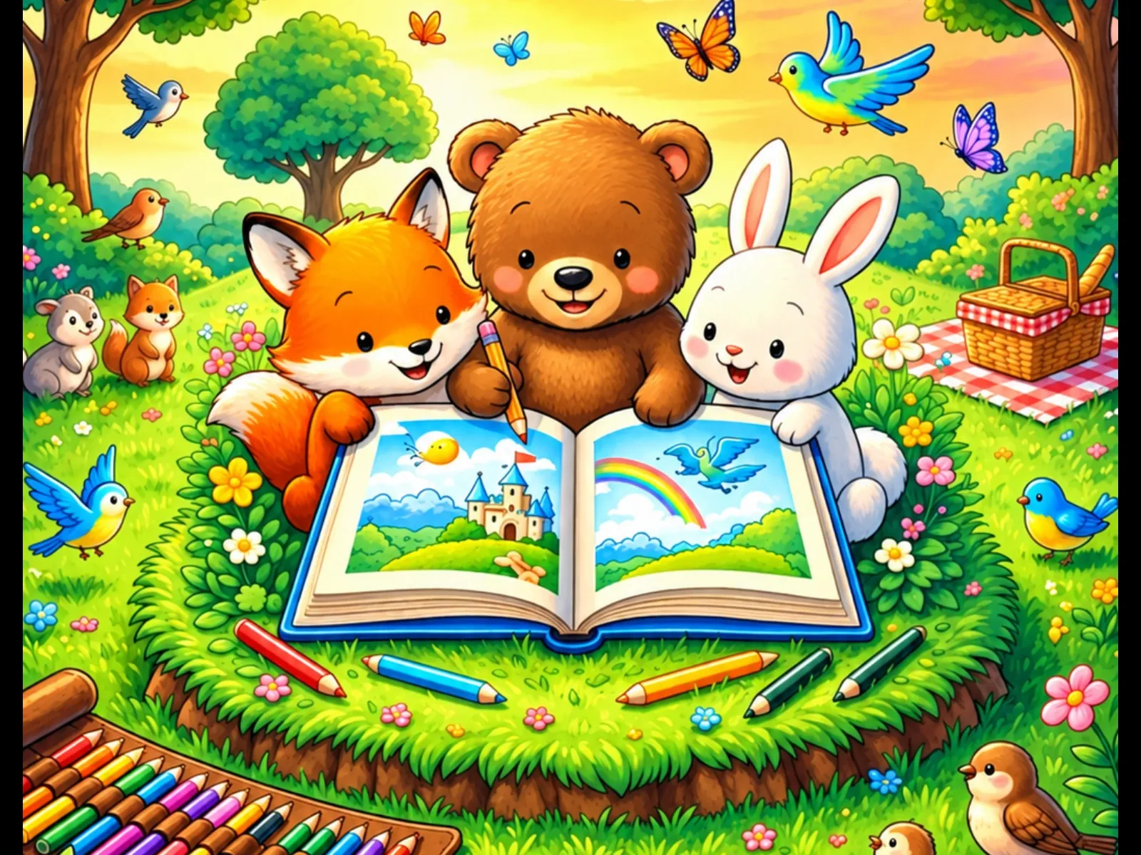 Tiny Happy Animals: 30 Cute Animal Coloring Pages for Kids Ages 4–8 | Fun, Easy & Adorable Animal Coloring Book