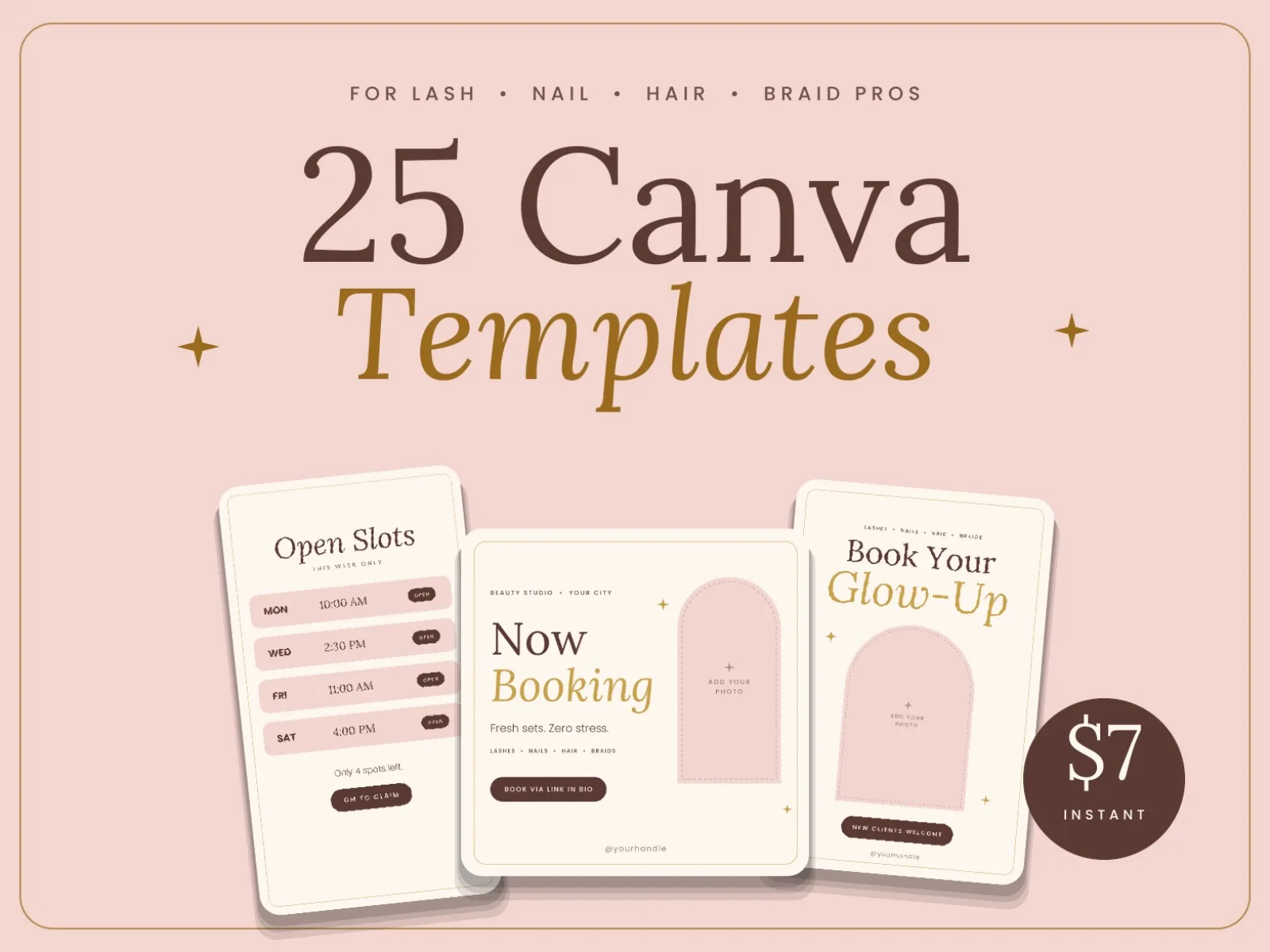Booked & Glowing: 25 Canva Templates for Beauty Pros (Instagram Posts, Stories & Pinterest Pins)