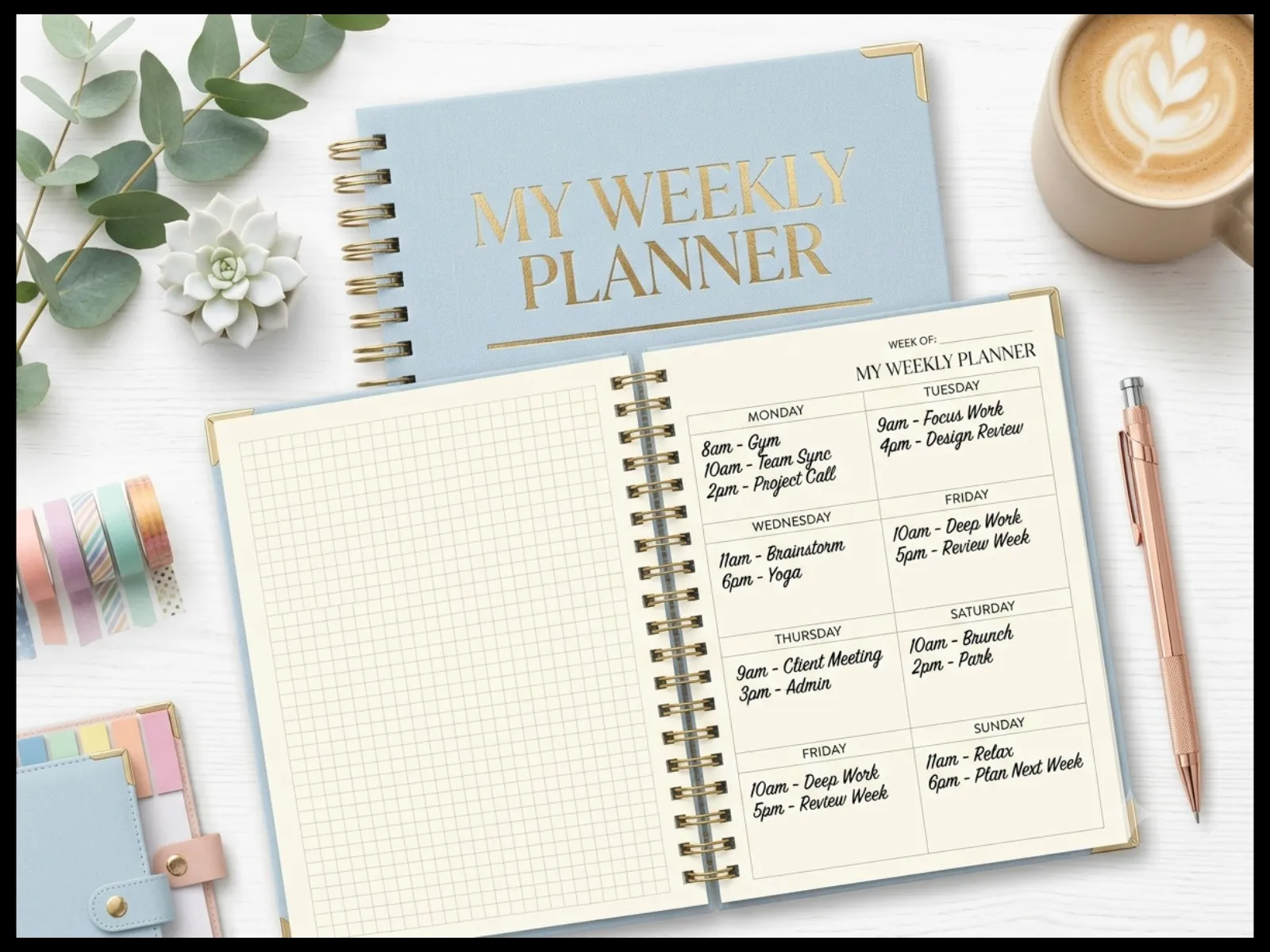 The Organized Week – 9-Page Weekly Planner Canva Template & Printable PDF Bundle