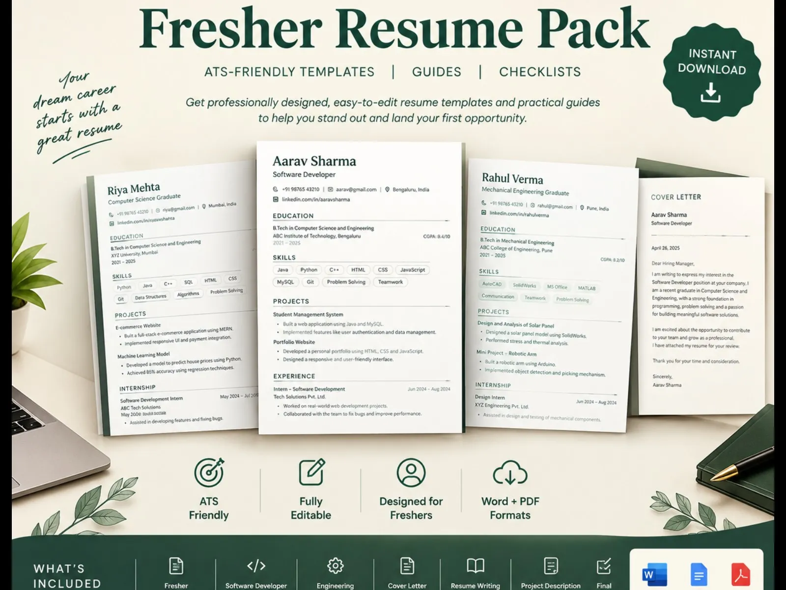 IT & Engineering Fresher Resume Pack | ATS-Friendly Resume Templates, Cover Letter & Career Guides