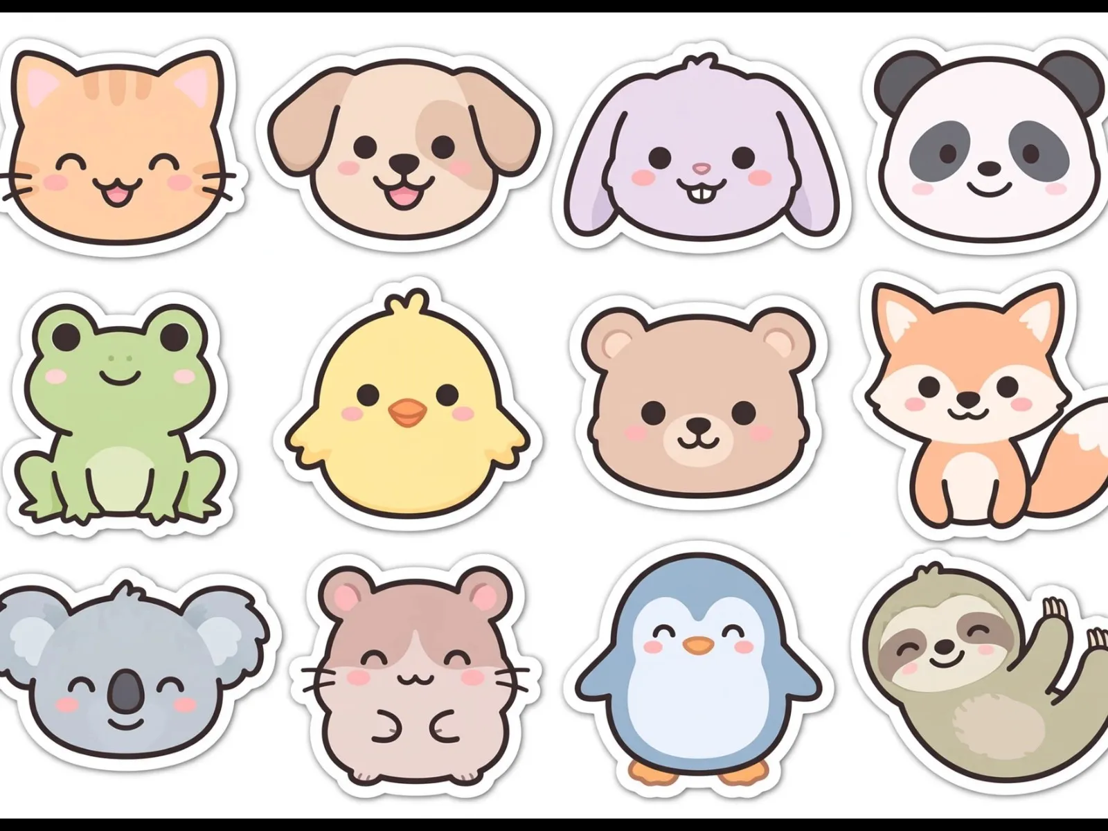 Cute Animals Sticker Pack – 12 Kawaii Digital Stickers (PNG)