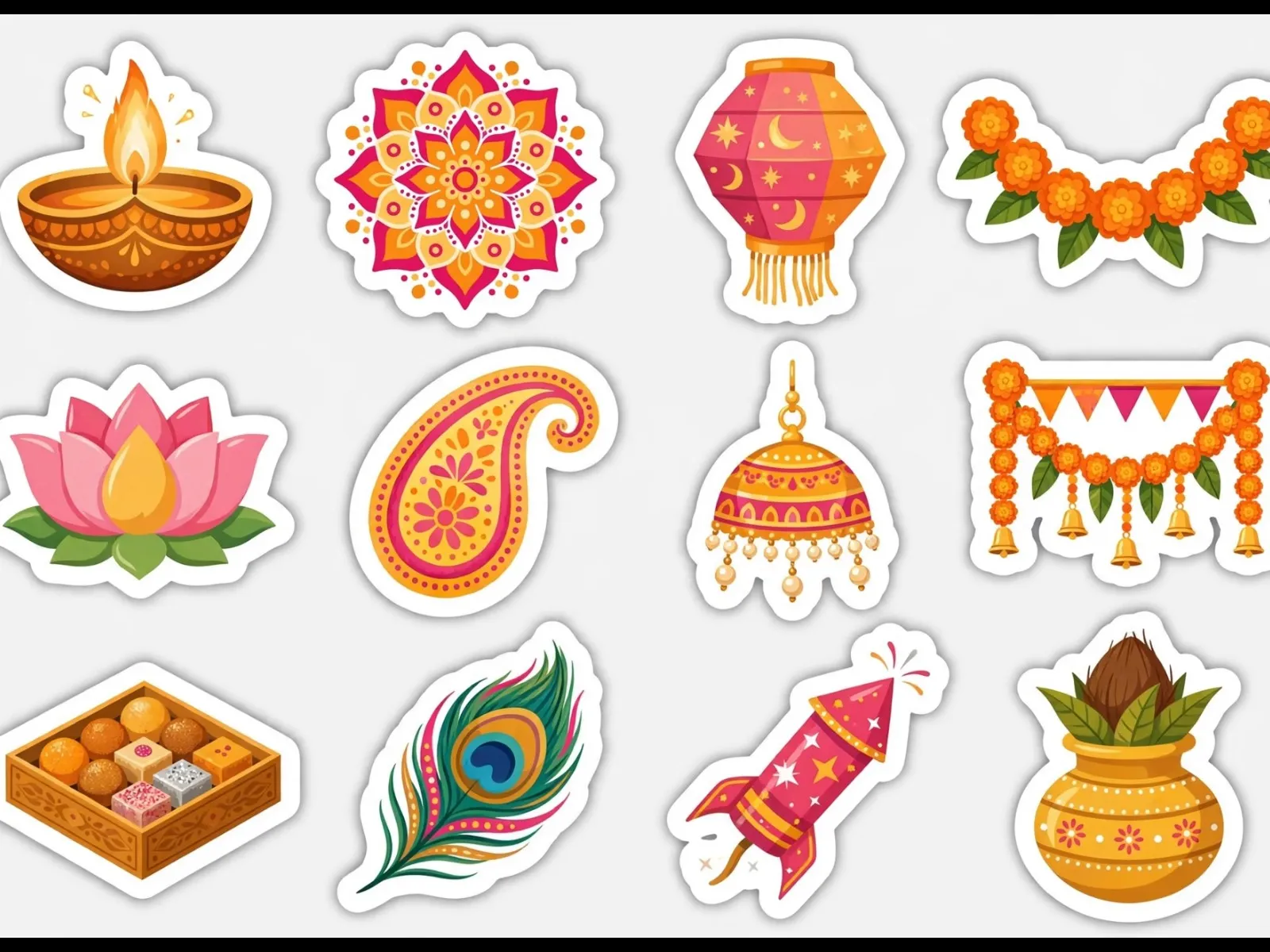 Diwali Sticker Pack – 12 Festive Digital Stickers (PNG)