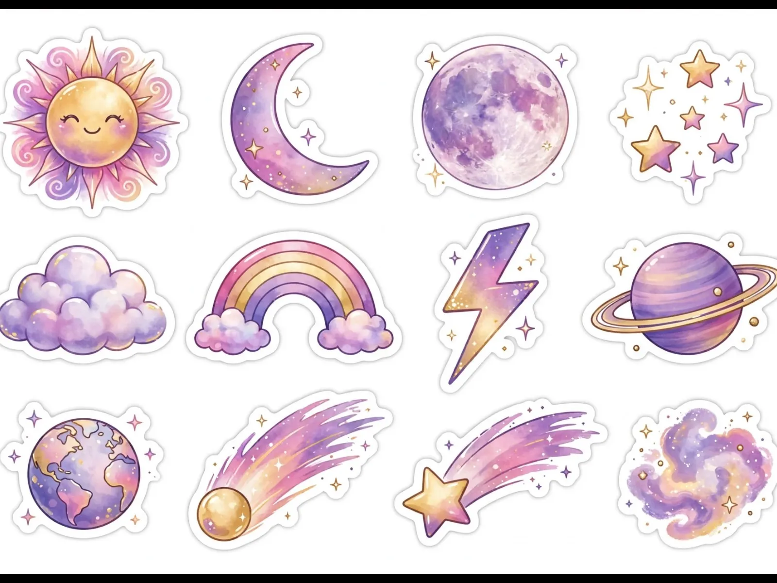 Celestial Sticker Pack – 12 Dreamy Digital Stickers (PNG)