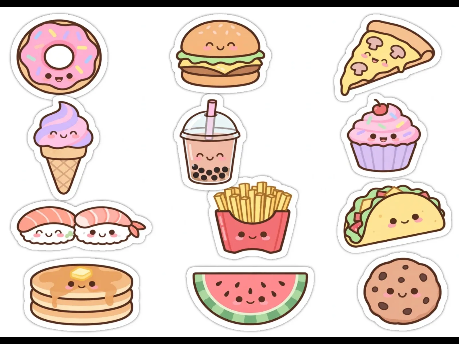 Cute Food Sticker Pack – 12 Kawaii Digital Stickers (PNG)