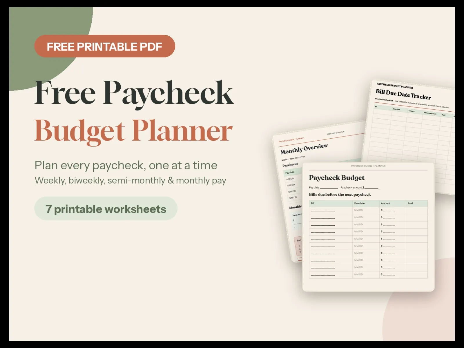 Free Paycheck Budget Planner Printable PDF