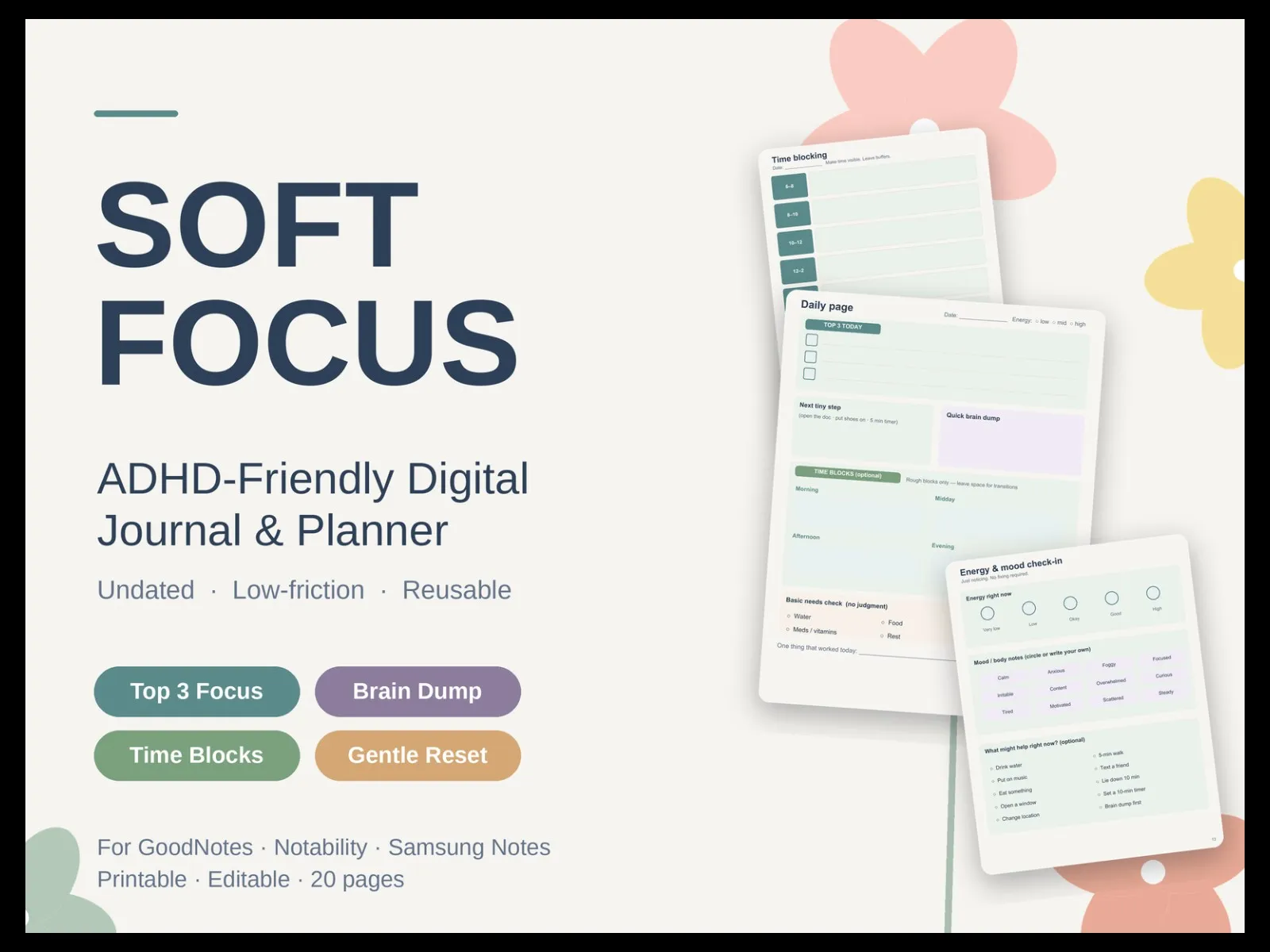 Soft Focus: ADHD-Friendly Digital Planner & Journal