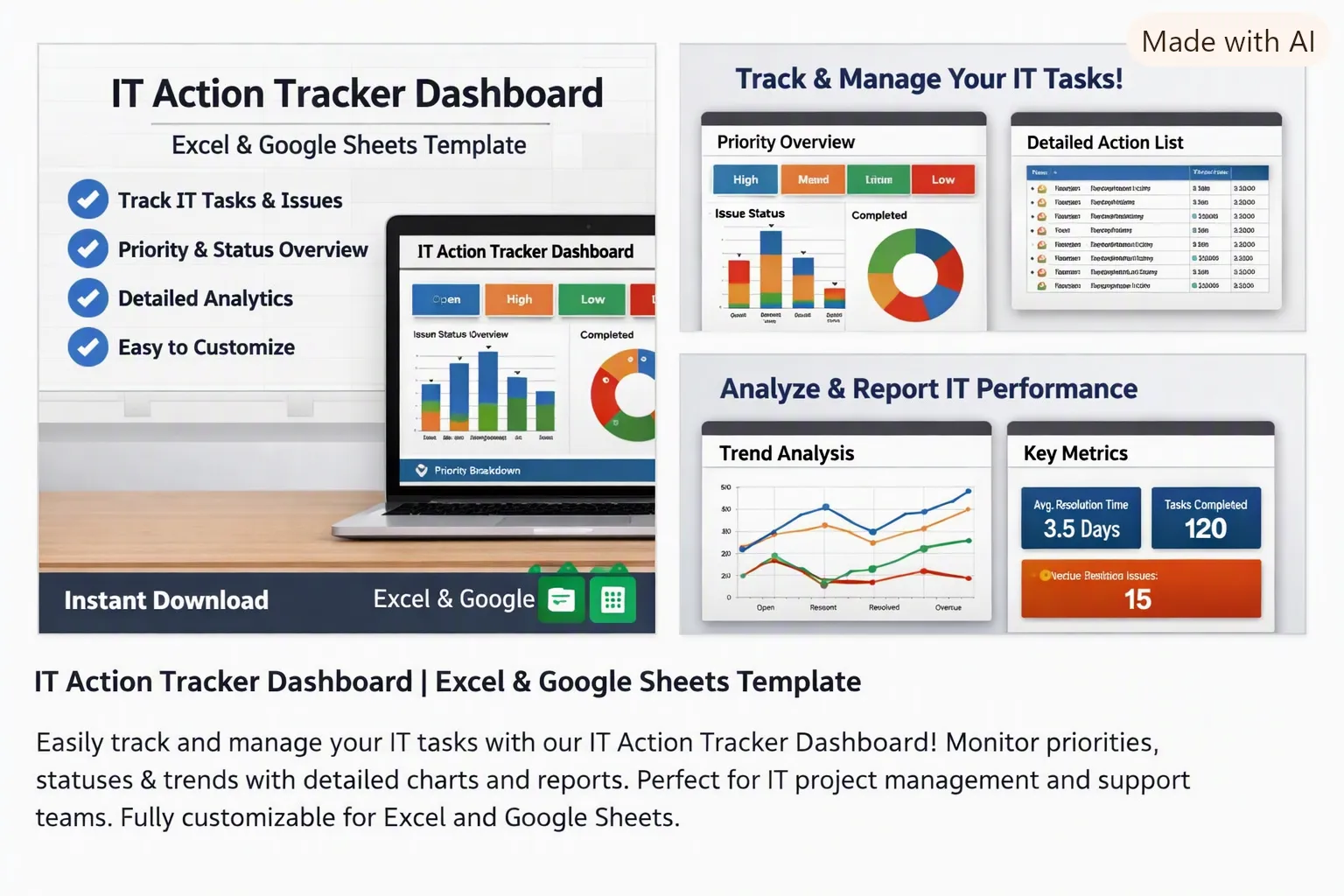 IT Professional Action Tracker | Excel & Google Sheets Template - media 3