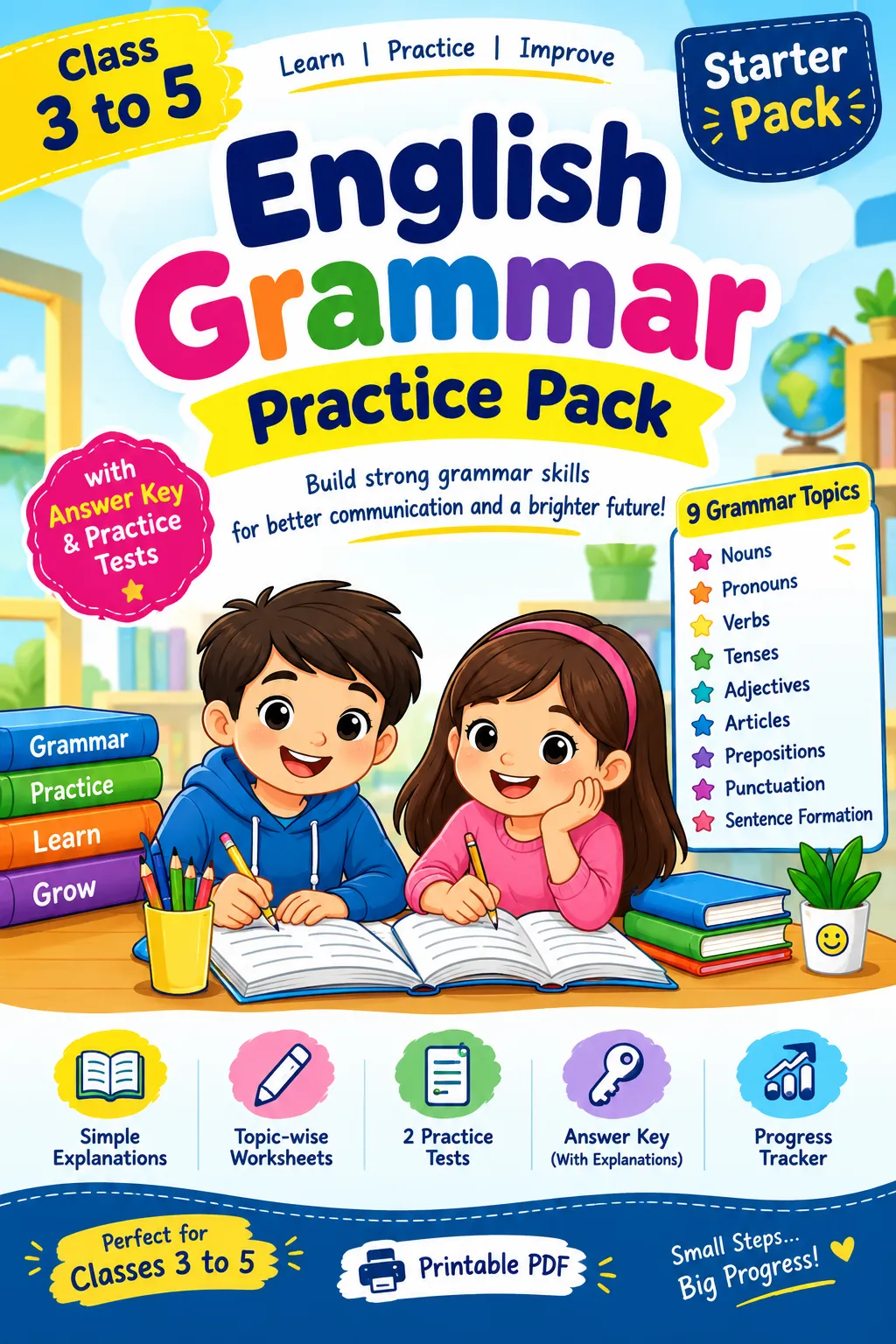 English Grammar Practice Pack for Class 3 to 5 | Printable PDF Workbook | 9 Grammar Topics + 2 Practice Tests + Answer Key - media 2
