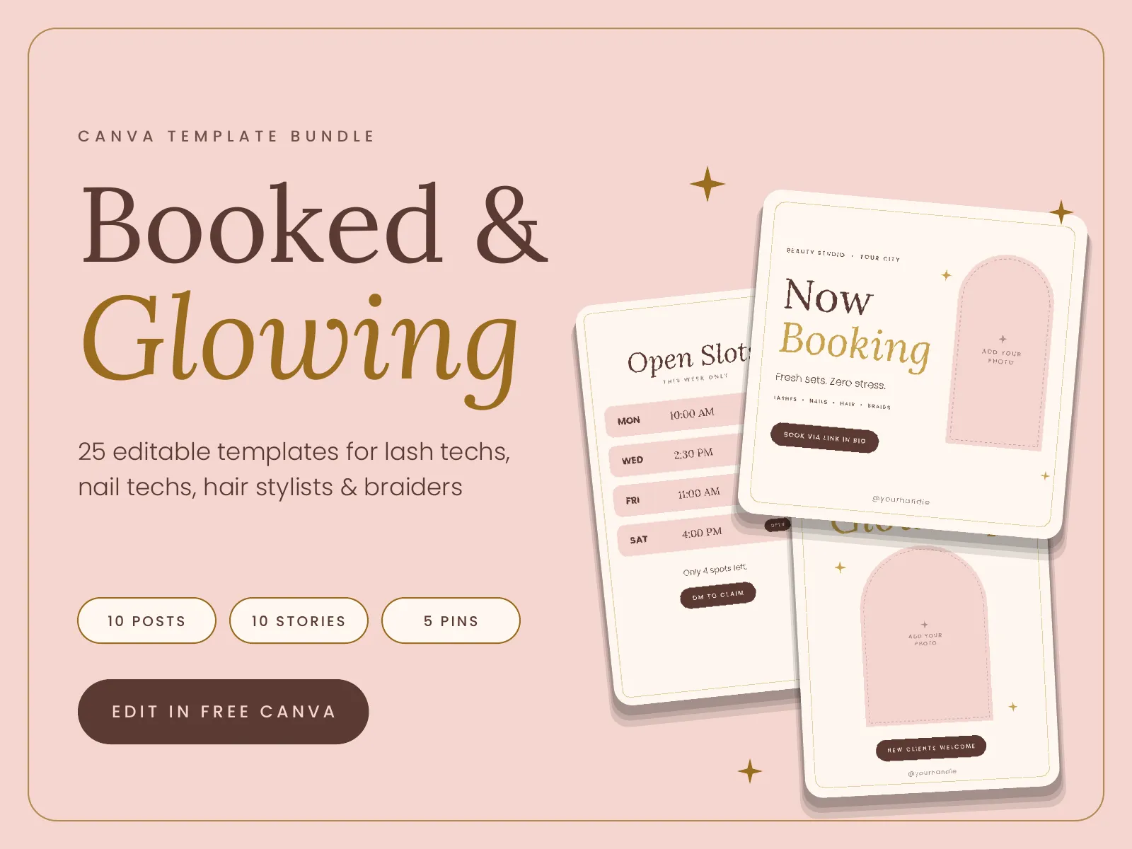 Booked & Glowing: 25 Canva Templates for Beauty Pros (Instagram Posts, Stories & Pinterest Pins) - media 2