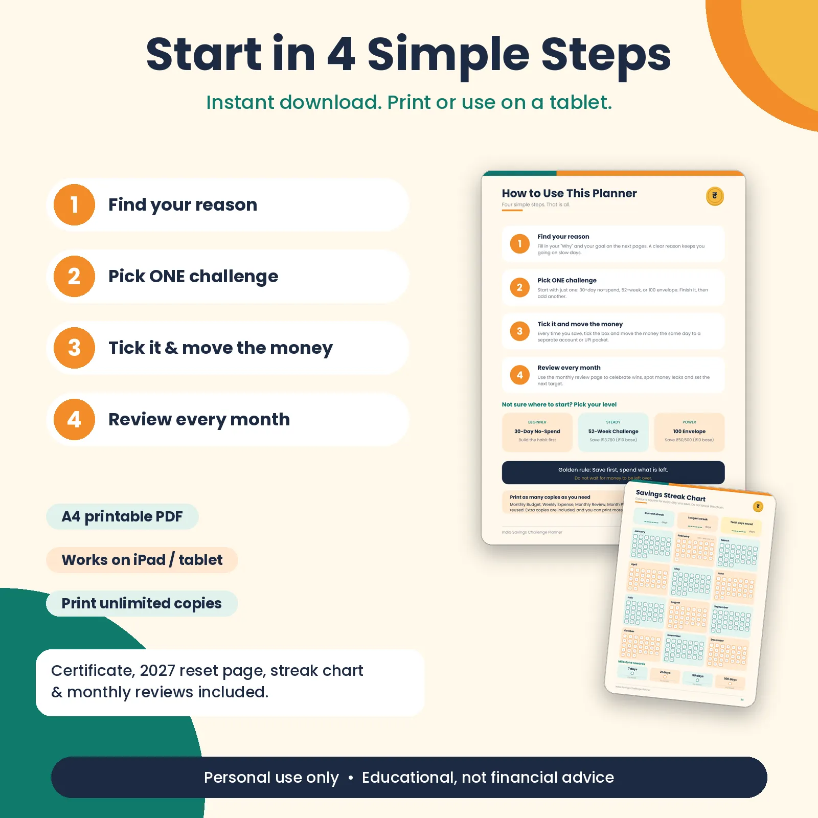 India Savings Challenge Planner | 53-Page Printable PDF | 52-Week, 100 Envelope, UPI & Festival Trackers - media 4